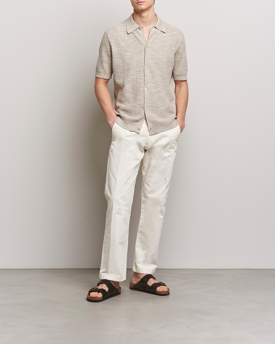Herr | Skjortor | NN07 | Nolan Knitted Shirt Sleeve Shirt Greige Melange