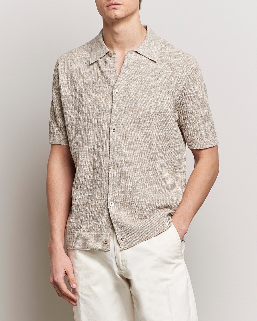 Herr | Skjortor | NN07 | Nolan Knitted Shirt Sleeve Shirt Greige Melange