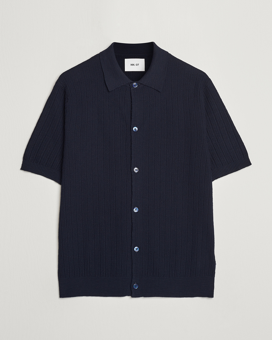 Herr | Skjortor | NN07 | Nolan Knitted Shirt Sleeve Shirt Navy Blue