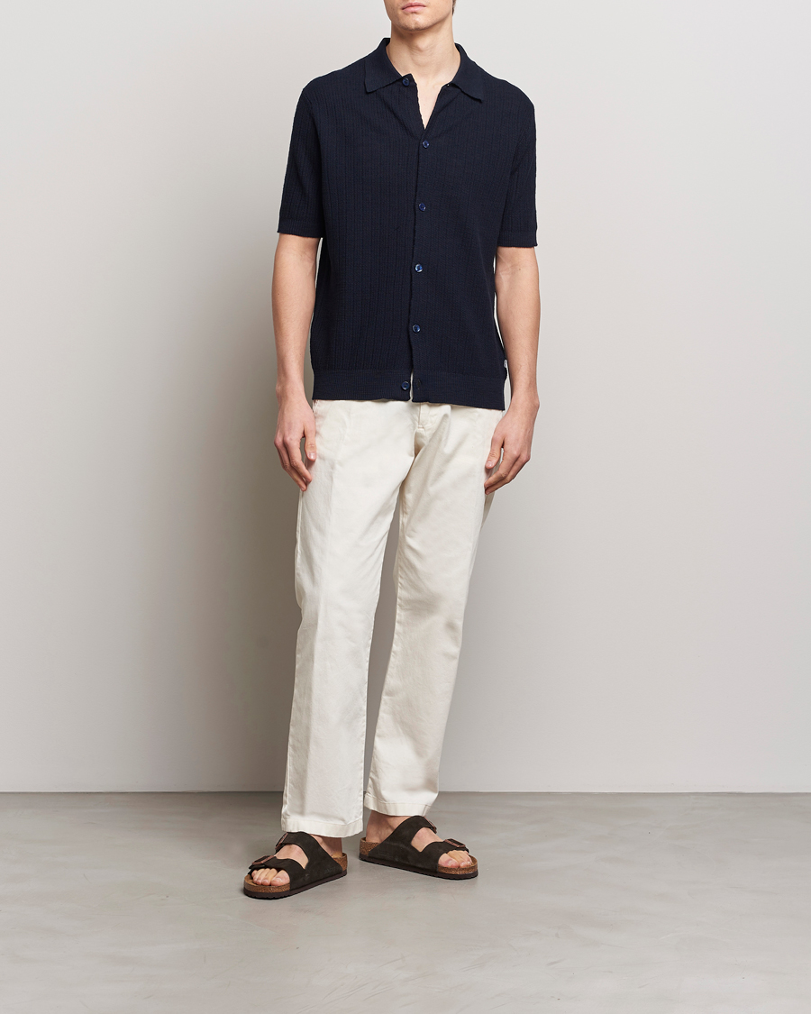 Herr | Skjortor | NN07 | Nolan Knitted Shirt Sleeve Shirt Navy Blue
