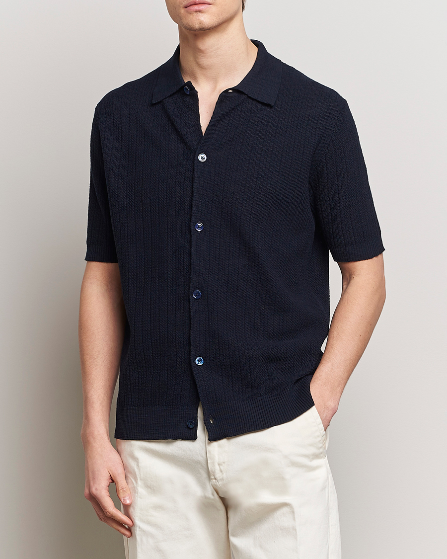 Herr | Kortärmade skjortor | NN07 | Nolan Knitted Shirt Sleeve Shirt Navy Blue