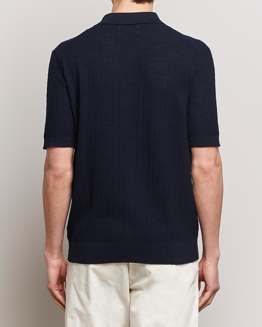 Herr | Skjortor | NN07 | Nolan Knitted Shirt Sleeve Shirt Navy Blue