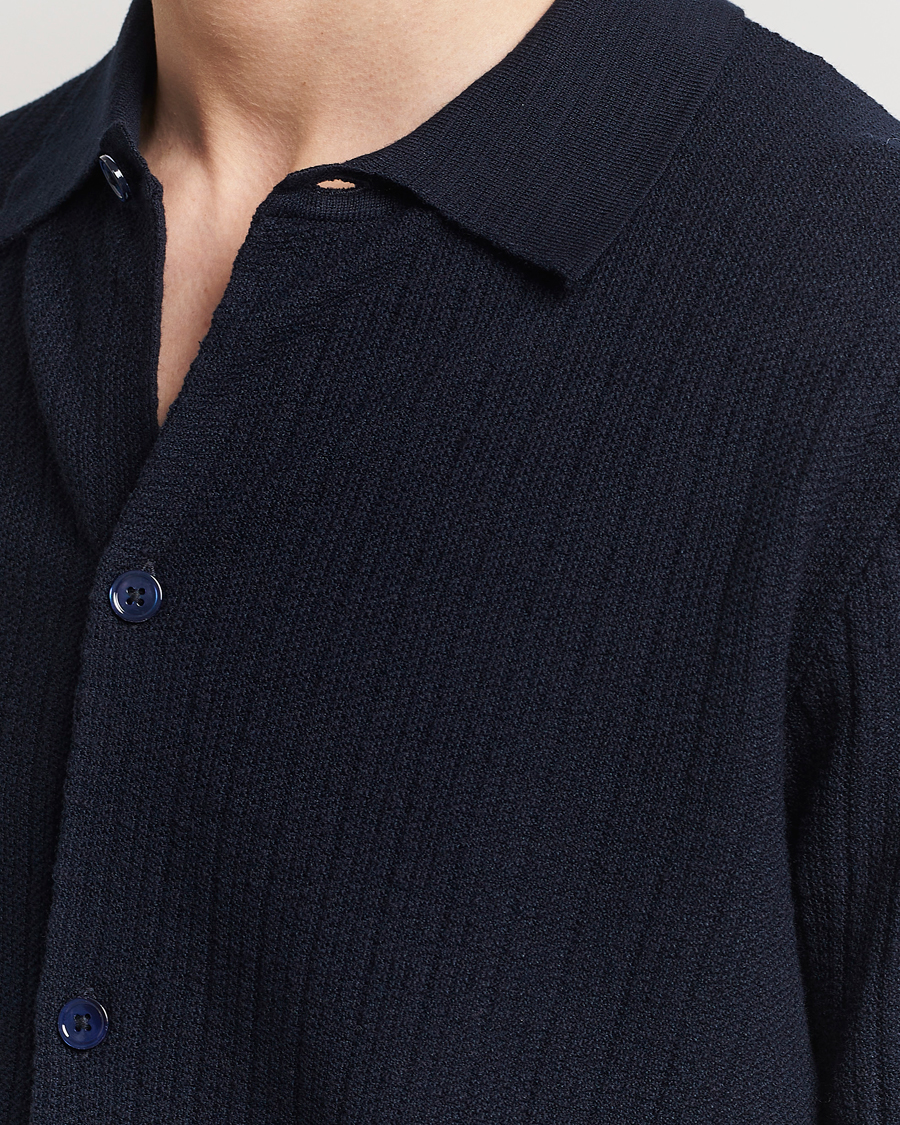 Herr | Skjortor | NN07 | Nolan Knitted Shirt Sleeve Shirt Navy Blue