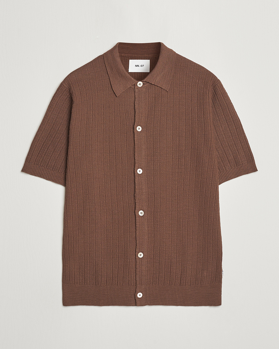 Herr | Skjortor | NN07 | Nolan Knitted Shirt Sleeve Shirt Cocoa Brown