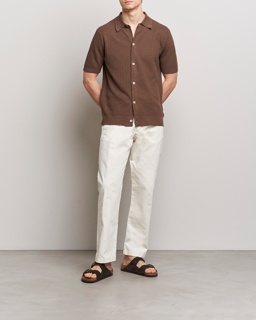 Herr | Skjortor | NN07 | Nolan Knitted Shirt Sleeve Shirt Cocoa Brown