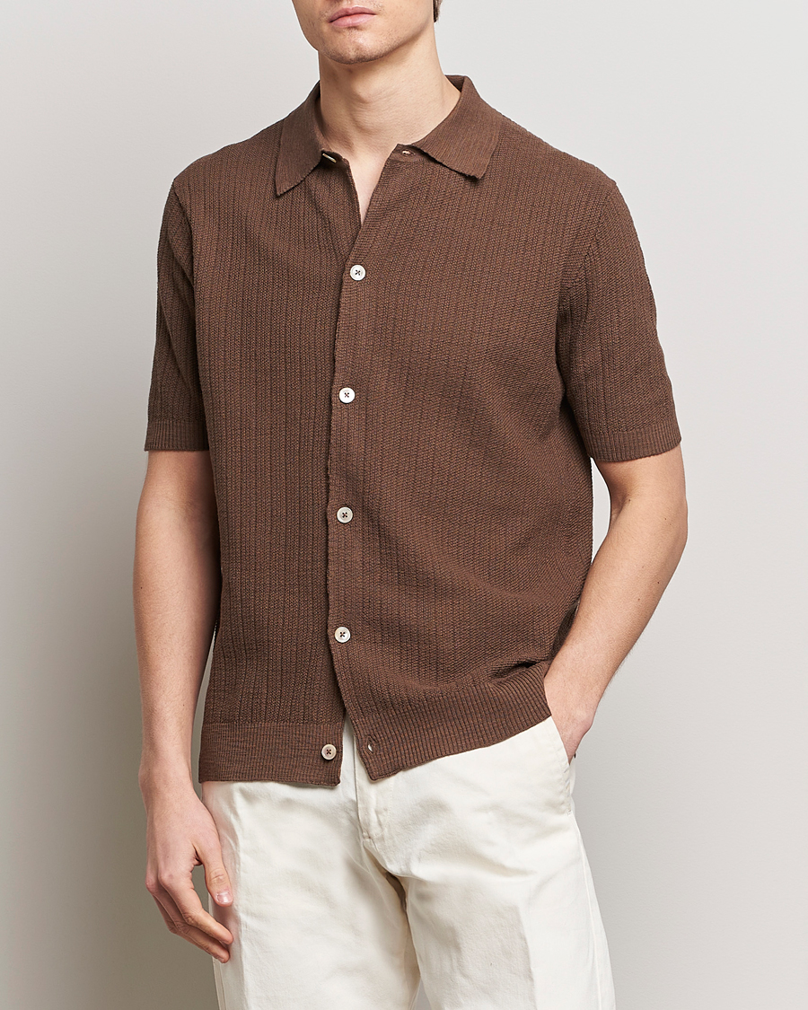 Herr | Avdelningar | NN07 | Nolan Knitted Shirt Sleeve Shirt Cocoa Brown