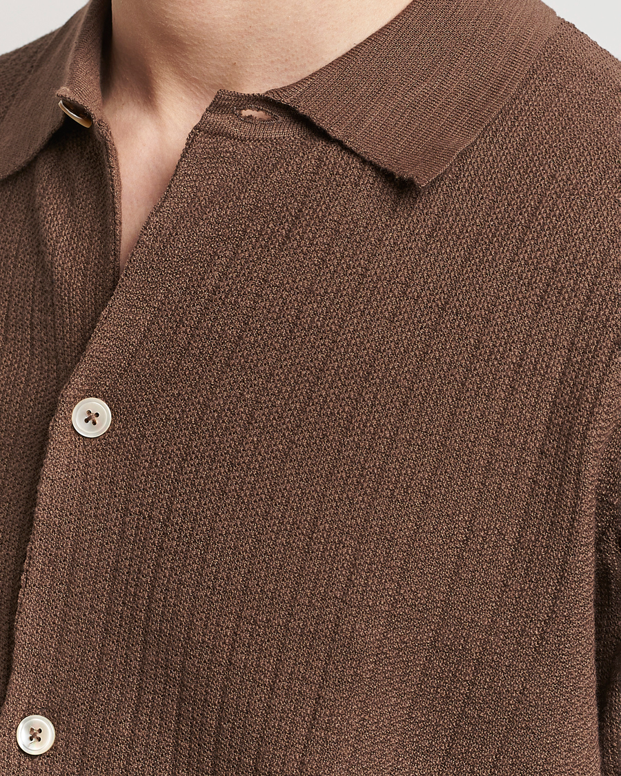 Herr | Skjortor | NN07 | Nolan Knitted Shirt Sleeve Shirt Cocoa Brown