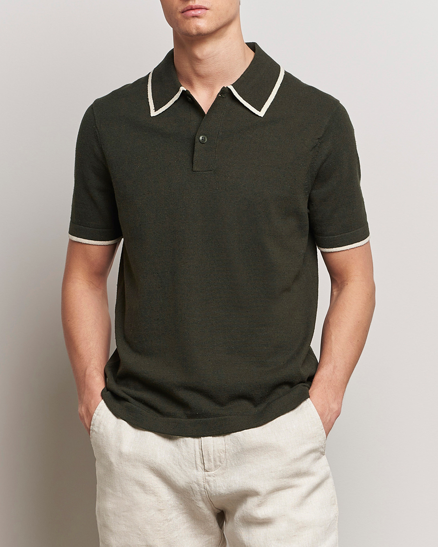 Herr | Senast inkommet | NN07 | Damon Silk/Cotton Knitted Polo Rosin Green