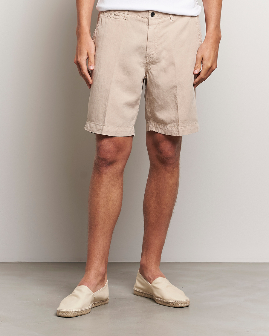 Herr | Kläder | Oscar Jacobson | Poggio Washed Linen Shorts Beige