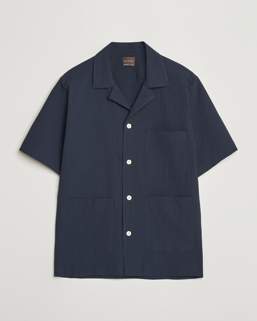 Herr | Skjortor | Oscar Jacobson | Hanks Reg Seersucker Shirt Navy