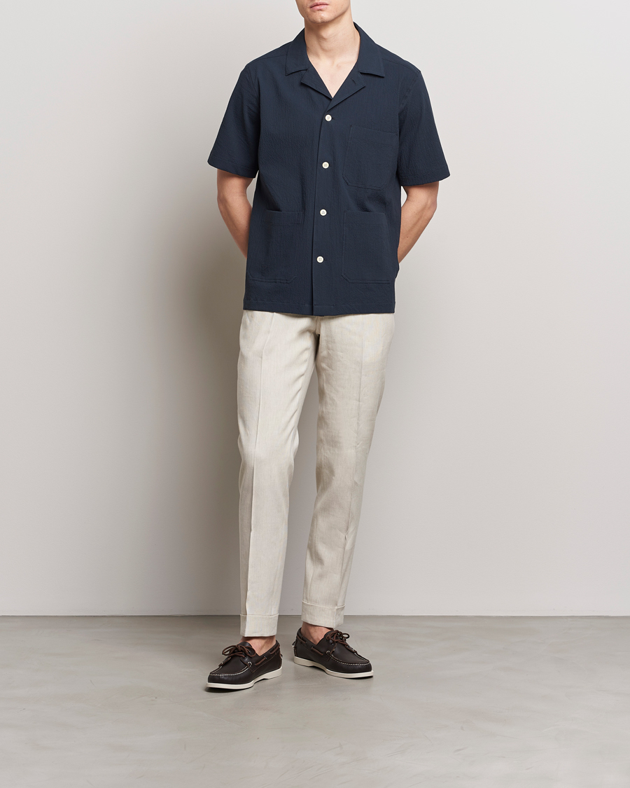 Herr | Skjortor | Oscar Jacobson | Hanks Reg Seersucker Shirt Navy