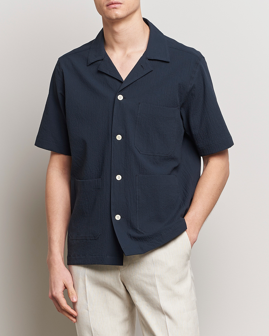 Herr | Senast inkommet | Oscar Jacobson | Hanks Reg Seersucker Shirt Navy