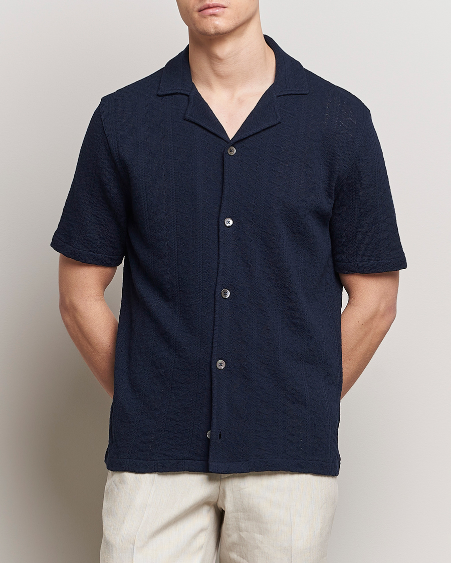 Herr | Skjortor | Oscar Jacobson | Mattis Reg Knitted Shirt Navy