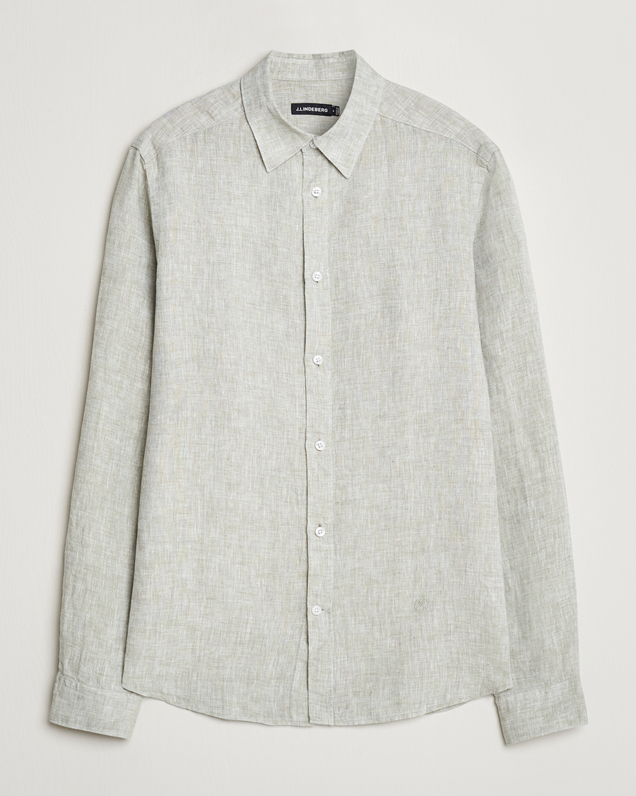 Herr | Skjortor | J.Lindeberg | Slim Linen Melange Shirt Oil Green