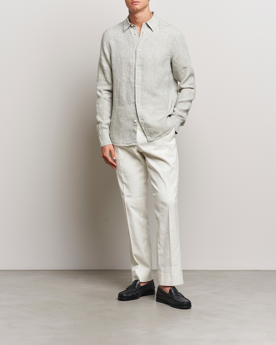 Herr | Skjortor | J.Lindeberg | Slim Linen Melange Shirt Oil Green