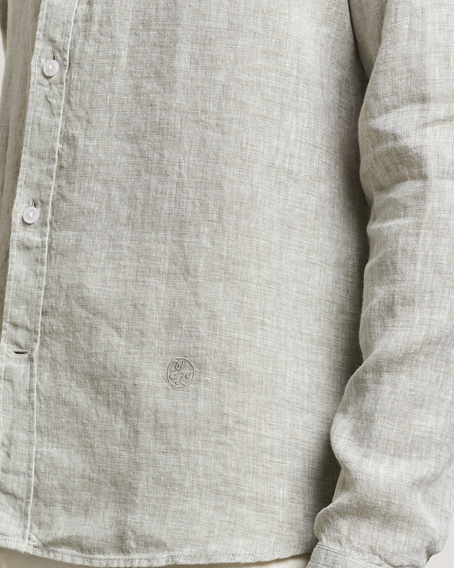 Herr | Skjortor | J.Lindeberg | Slim Linen Melange Shirt Oil Green