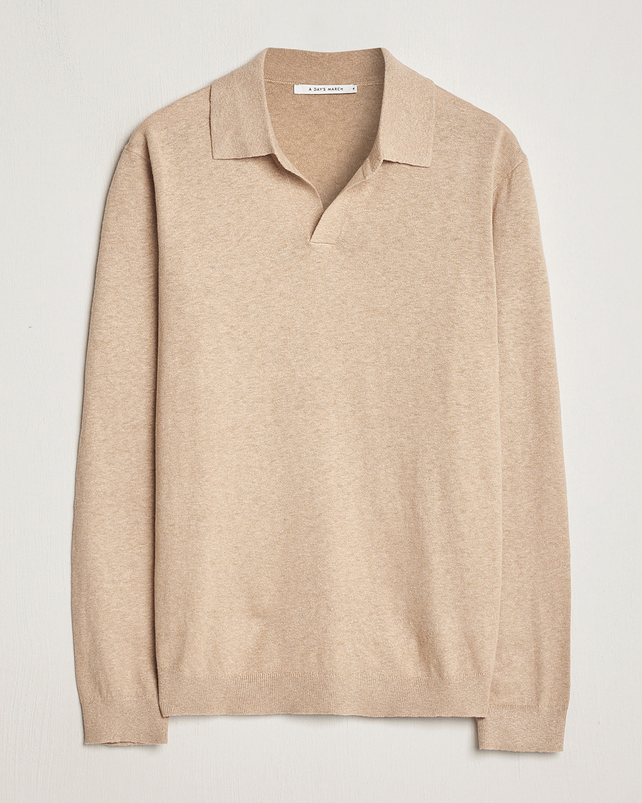 Herr | Tröjor | A Day's March | Manol Cotton Linen Polo Khaki