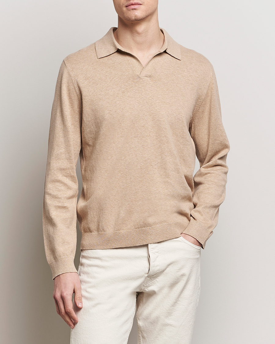 Herr | Stickade pikéer | A Day's March | Manol Cotton Linen Polo Khaki