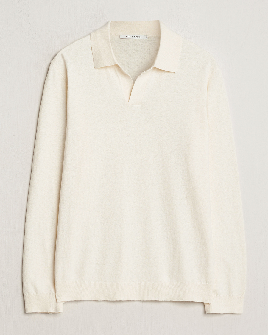 Herr | Tröjor | A Day's March | Manol Cotton Linen Polo Off White