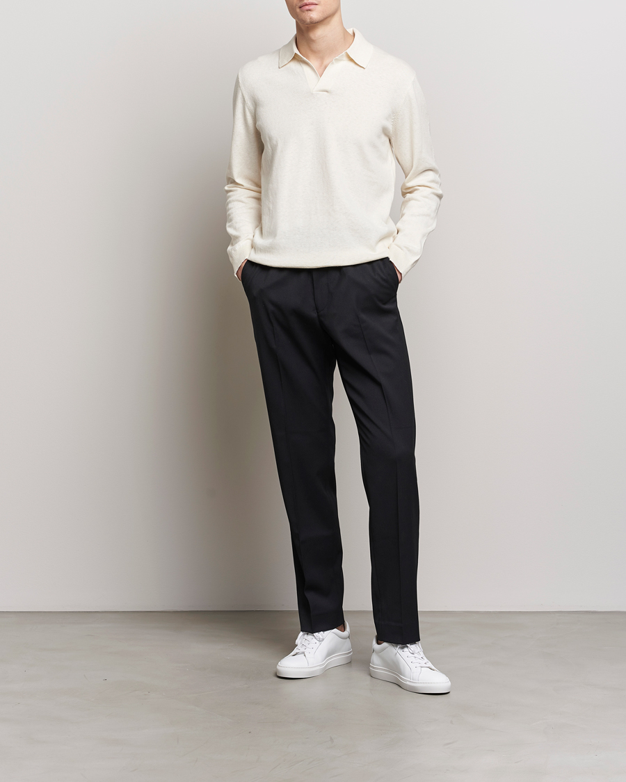 Herr | Tröjor | A Day's March | Manol Cotton Linen Polo Off White