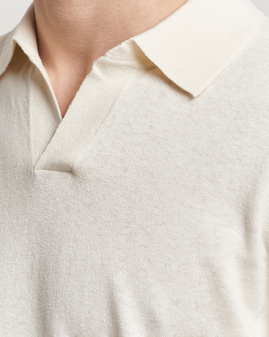 Herr | Tröjor | A Day's March | Manol Cotton Linen Polo Off White