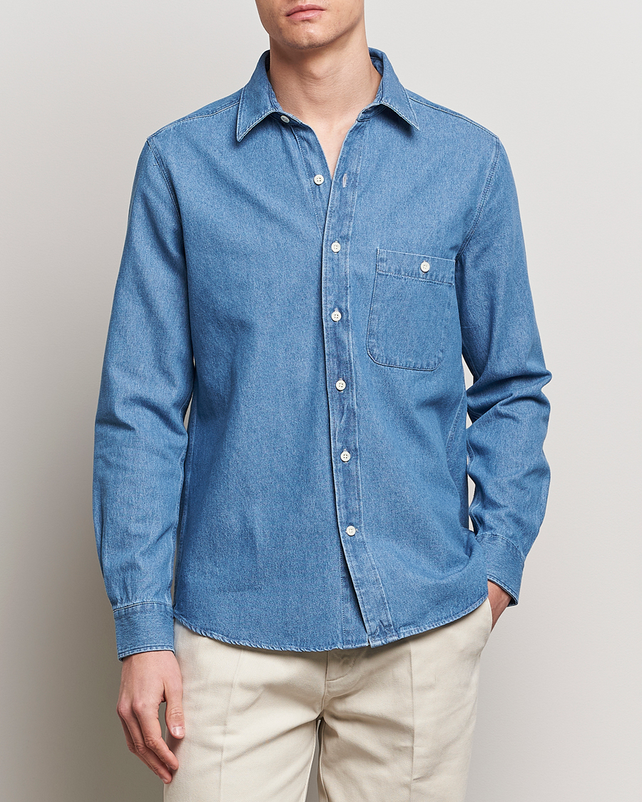 Herr | Jeansskjortor | A Day's March | Mason Sturdy Denim Shirt Light Blue