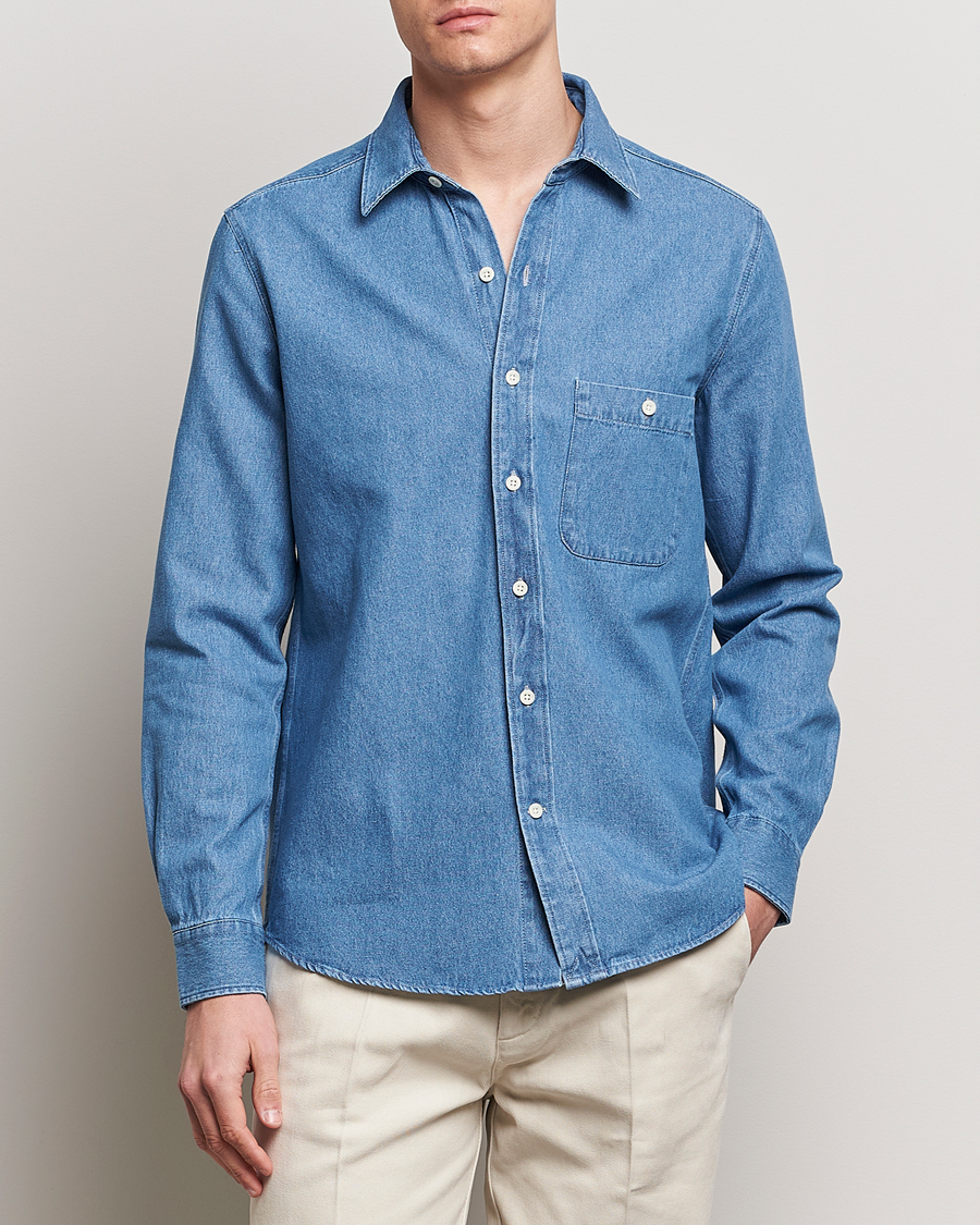 Herr | Skjortor | A Day's March | Mason Sturdy Denim Shirt Light Blue