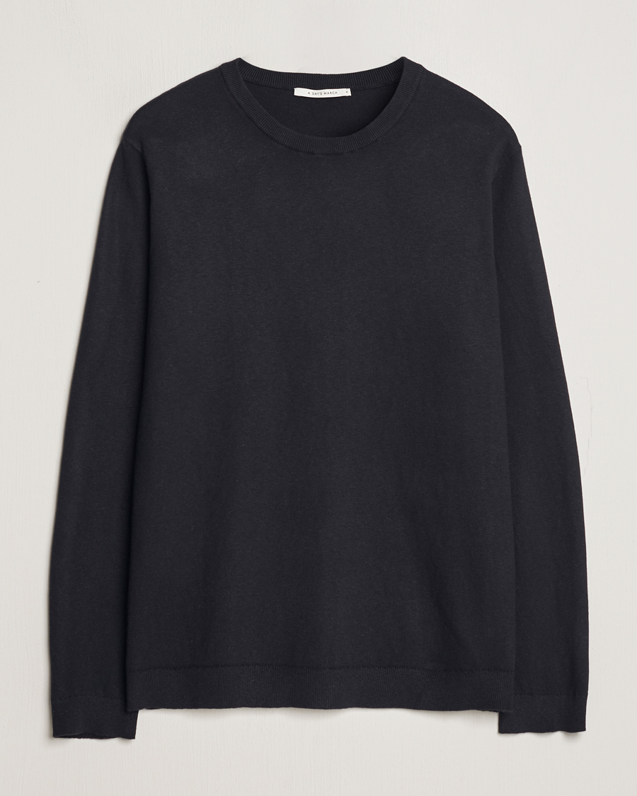 Herr | Tröjor | A Day's March | Alagon Cotton/Linen Crew Black
