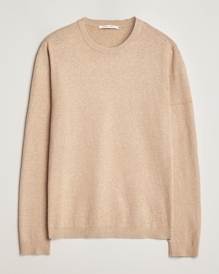 Herr | Tröjor | A Day's March | Alagon Cotton/Linen Crew Khaki