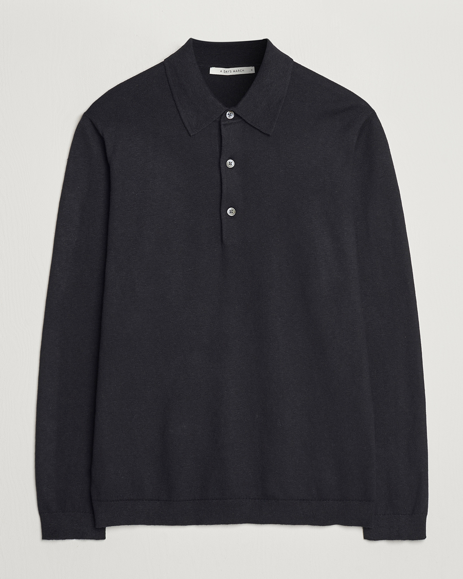 Herr | Tröjor | A Day's March | Ambroz Cotton/Linen Polo Black