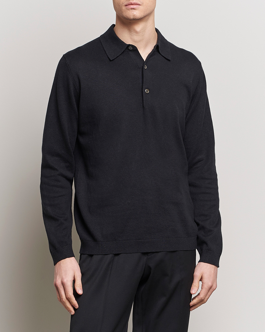 Herr | A Day's March | A Day's March | Ambroz Cotton/Linen Polo Black