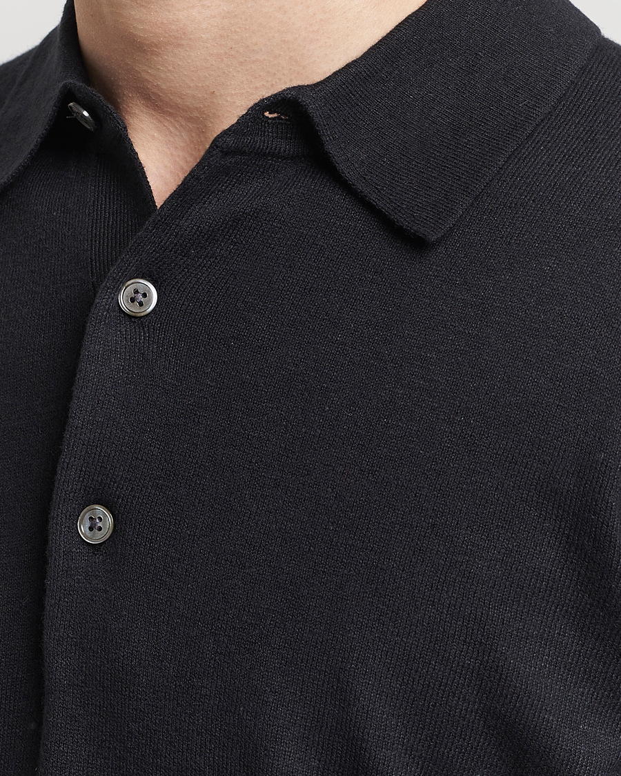 Herr | Tröjor | A Day's March | Ambroz Cotton/Linen Polo Black