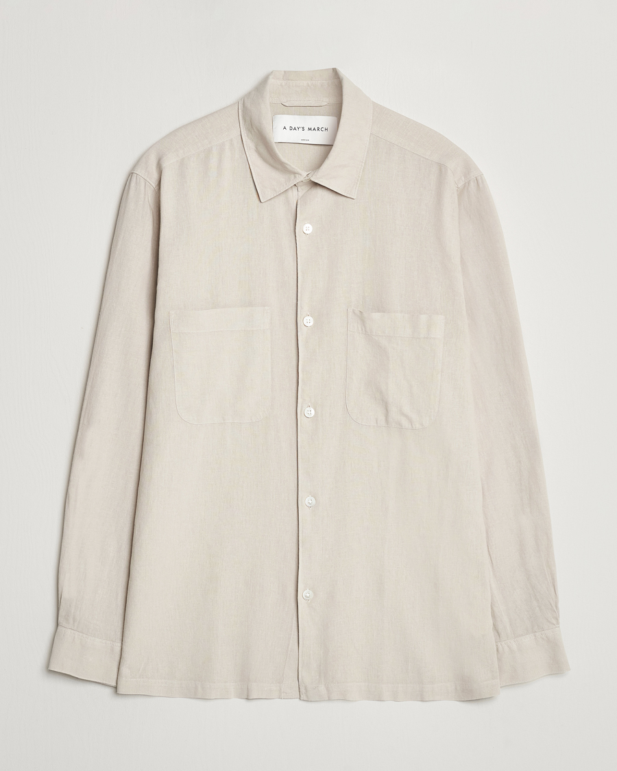 Herr | Skjortor | A Day's March | Balain Linen/Viscose Shirt Dove