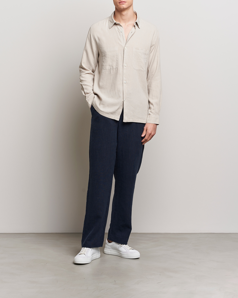 Herr | Skjortor | A Day's March | Balain Linen/Viscose Shirt Dove
