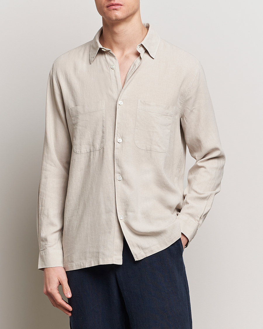 Herr | A Day's March | A Day's March | Balain Linen/Viscose Shirt Dove