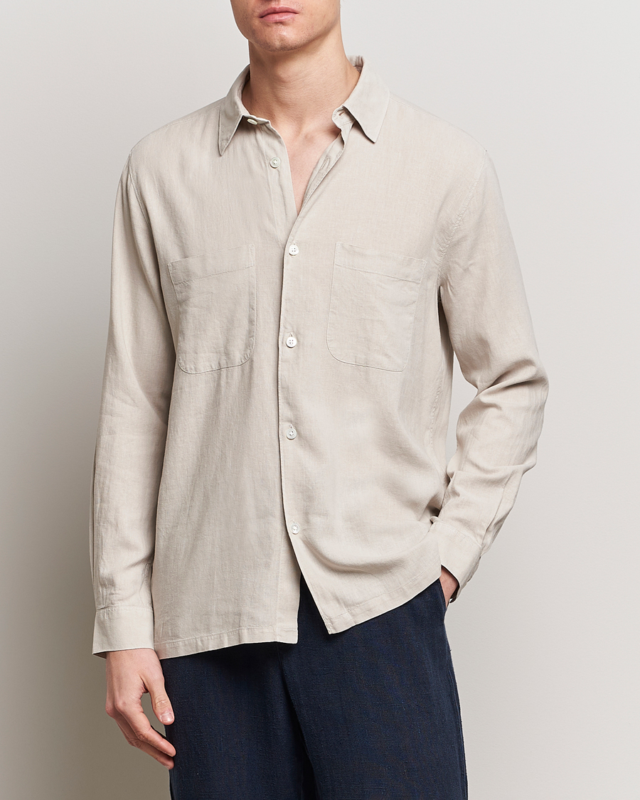 Herr | Casualskjortor | A Day\'s March | Balain Linen/Viscose Shirt Dove