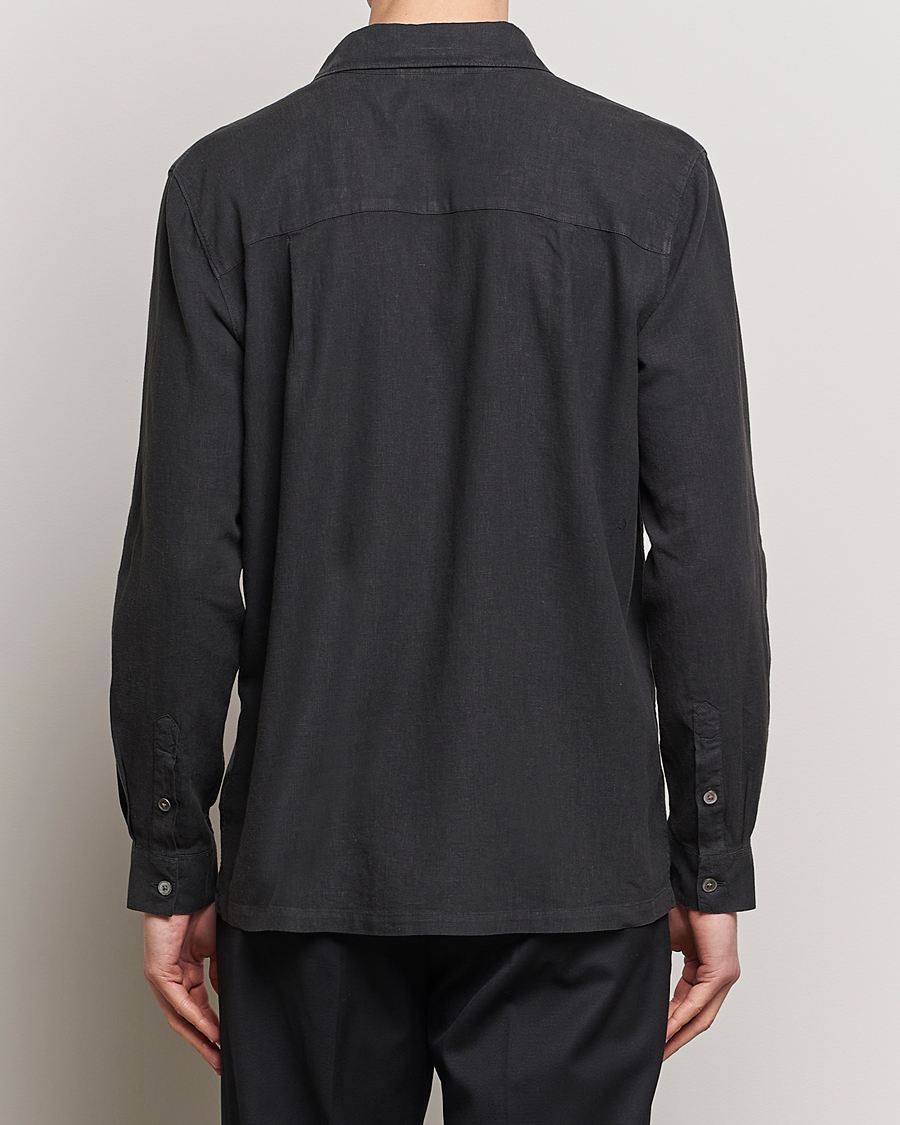Herr | Skjortor | A Day's March | Balain Linen/Viscose Shirt Off Black