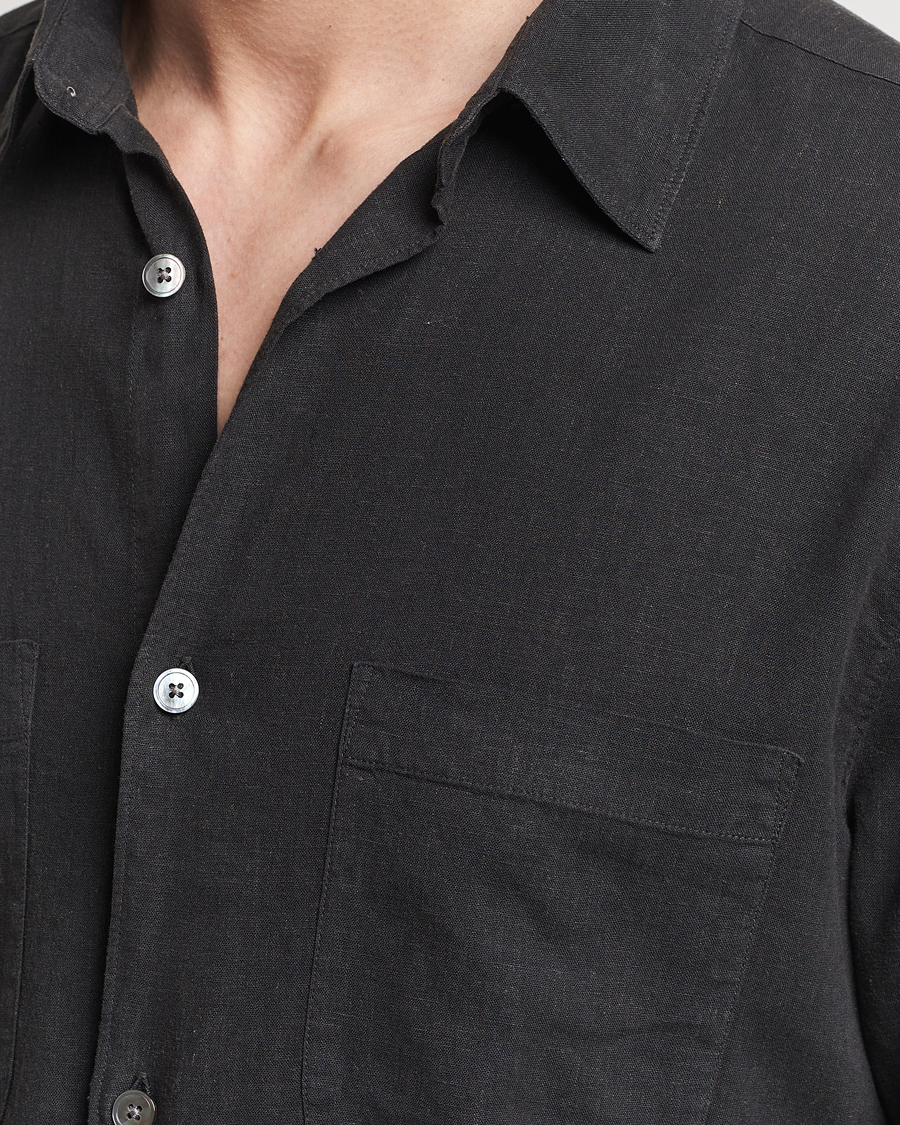 Herr | Skjortor | A Day's March | Balain Linen/Viscose Shirt Off Black