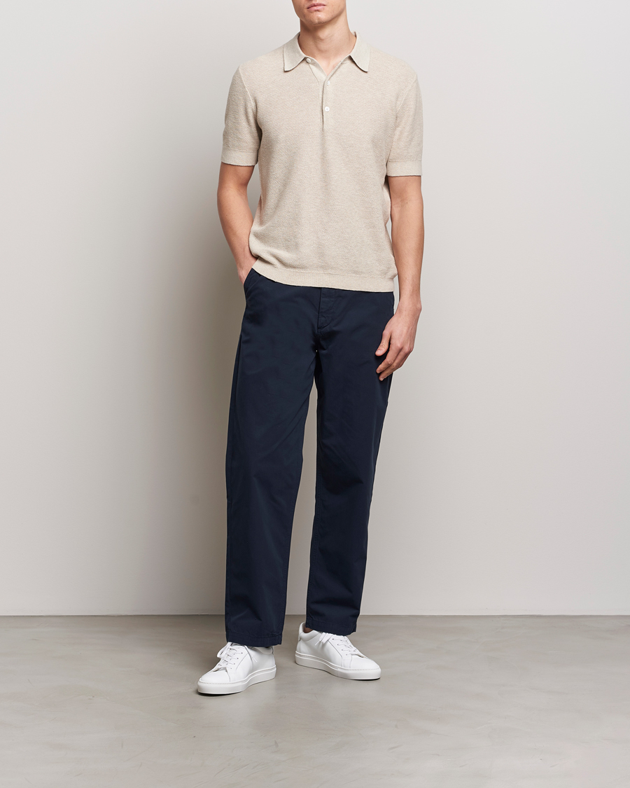 Herr | Byxor | A Day's March | Redwood Light Cotton Trousers Navy