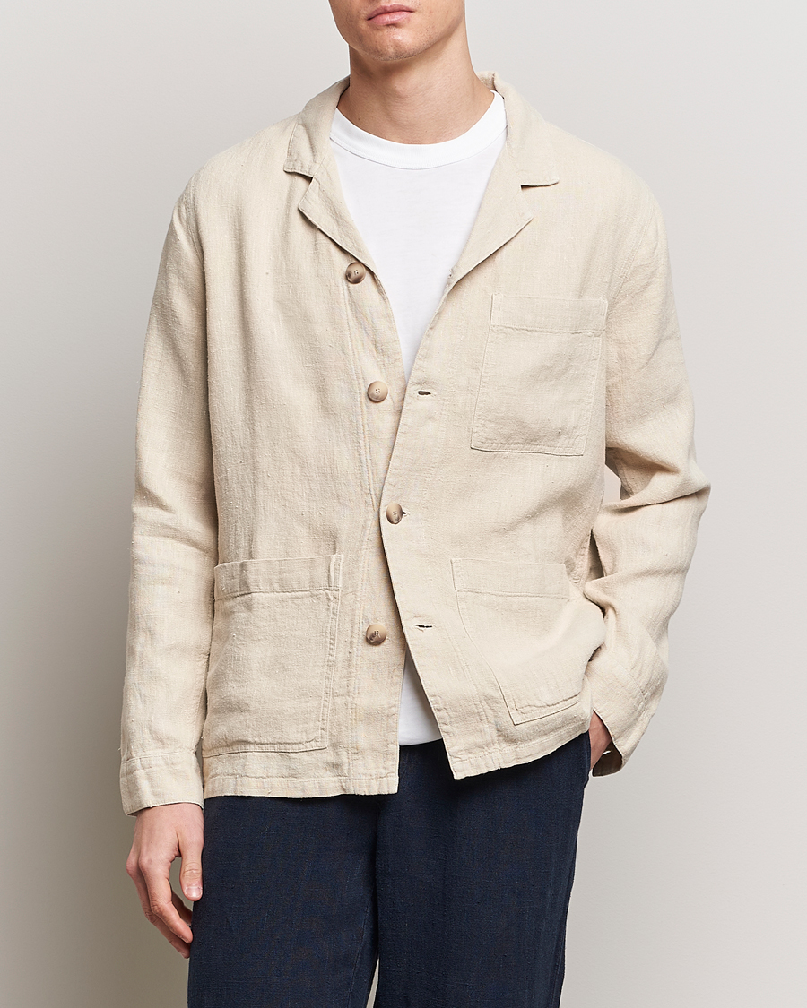 Herr | Linneavdelningen | A Day's March | Bangher Linen Overshirt Oyster