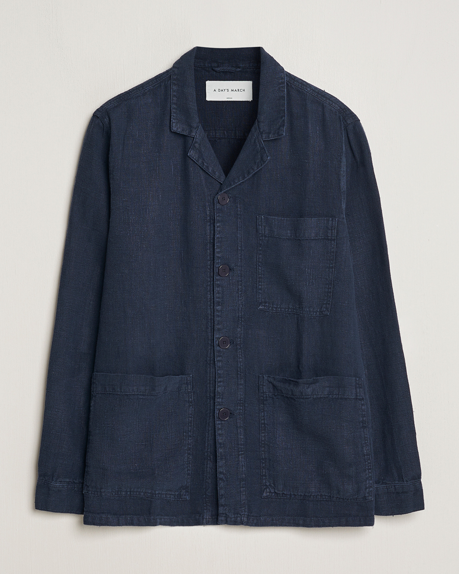 Herr | Jackor | A Day's March | Banagher Linen Overshirt Navy