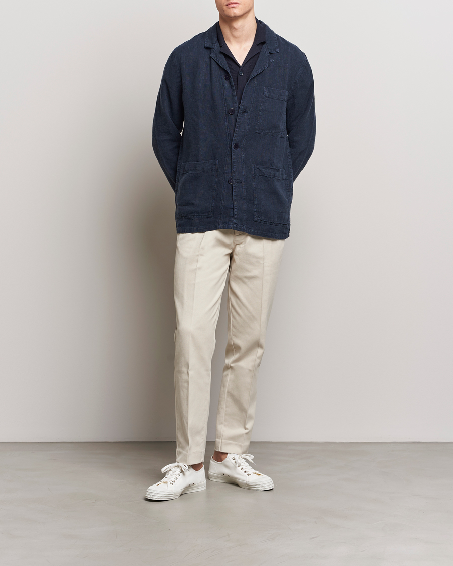 Herr | Jackor | A Day's March | Banagher Linen Overshirt Navy