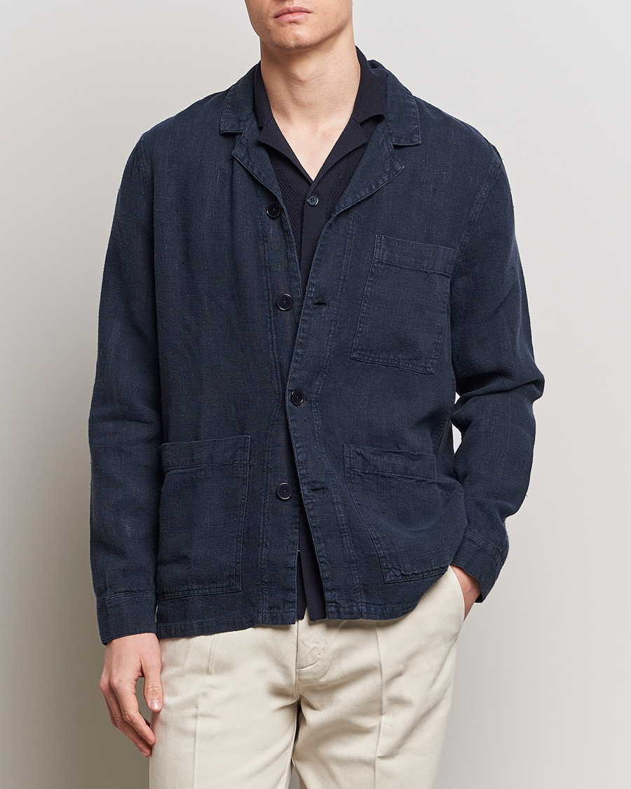 Herr | Skjortjackor | A Day's March | Bangher Linen Overshirt Navy