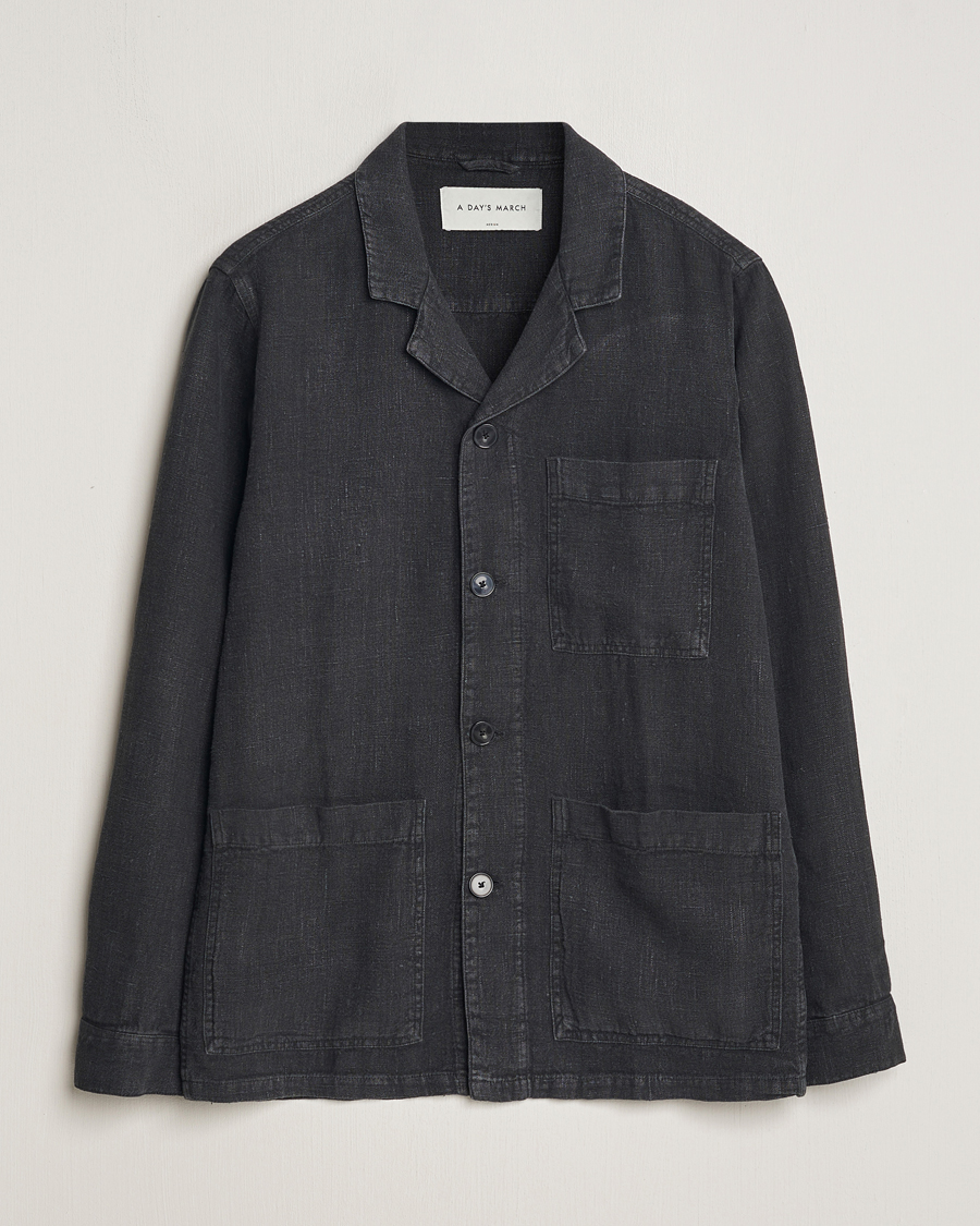 Herr | Skjortor | A Day's March | Bangher Linen Overshirt Black