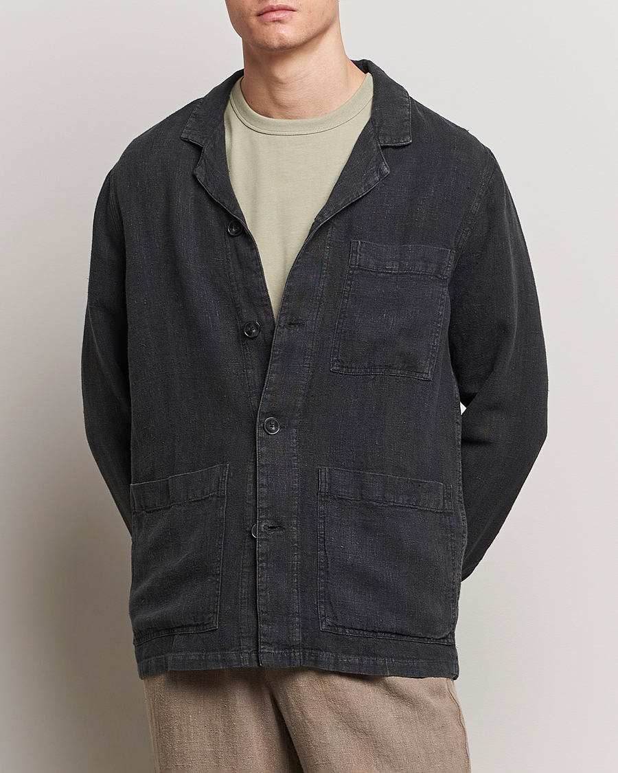 Herr | Skjortjackor | A Day's March | Bangher Linen Overshirt Black