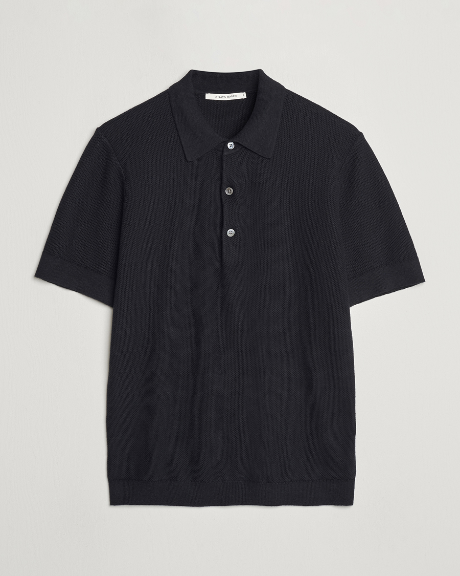 Herr | Pikéer | A Day's March | Rosehall Popcorn Stitch Polo Black