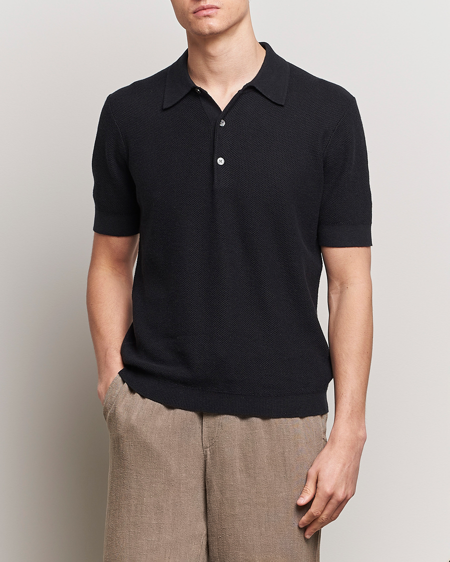 Herr | Contemporary Creators | A Day's March | Rosehall Popcorn Stitch Polo Black