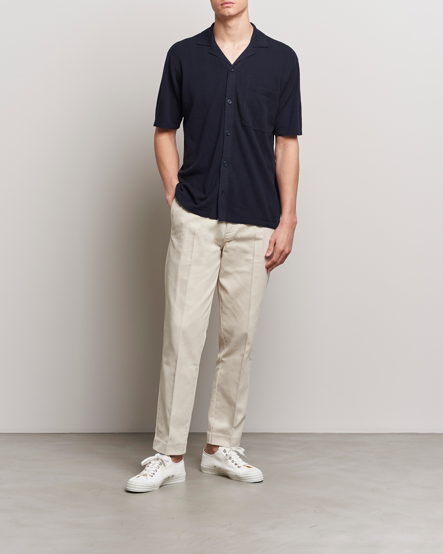 Herr | Skjortor | A Day's March | Yamu Knitted Herringbone Shirt Navy