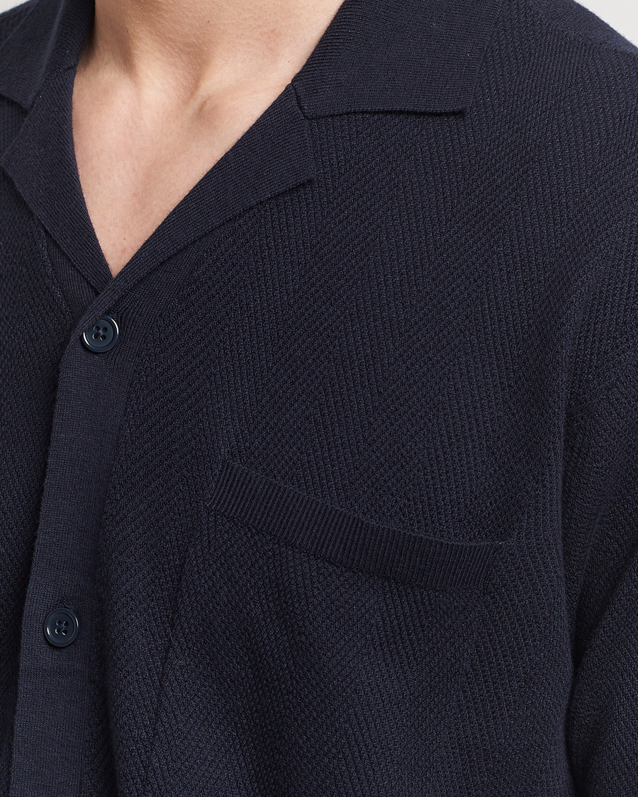 Herr | Skjortor | A Day's March | Yamu Knitted Herringbone Shirt Navy