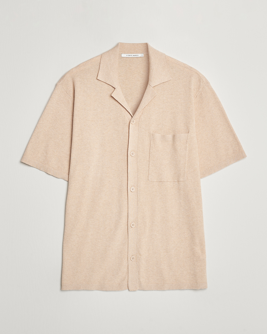 Herr | Skjortor | A Day's March | Yamu Knitted Herringbone Shirt Oyster